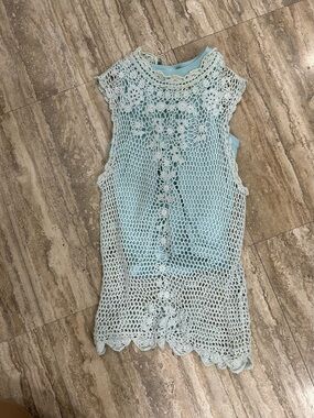 XS vintage Mint Crochet Overlay Tank Top